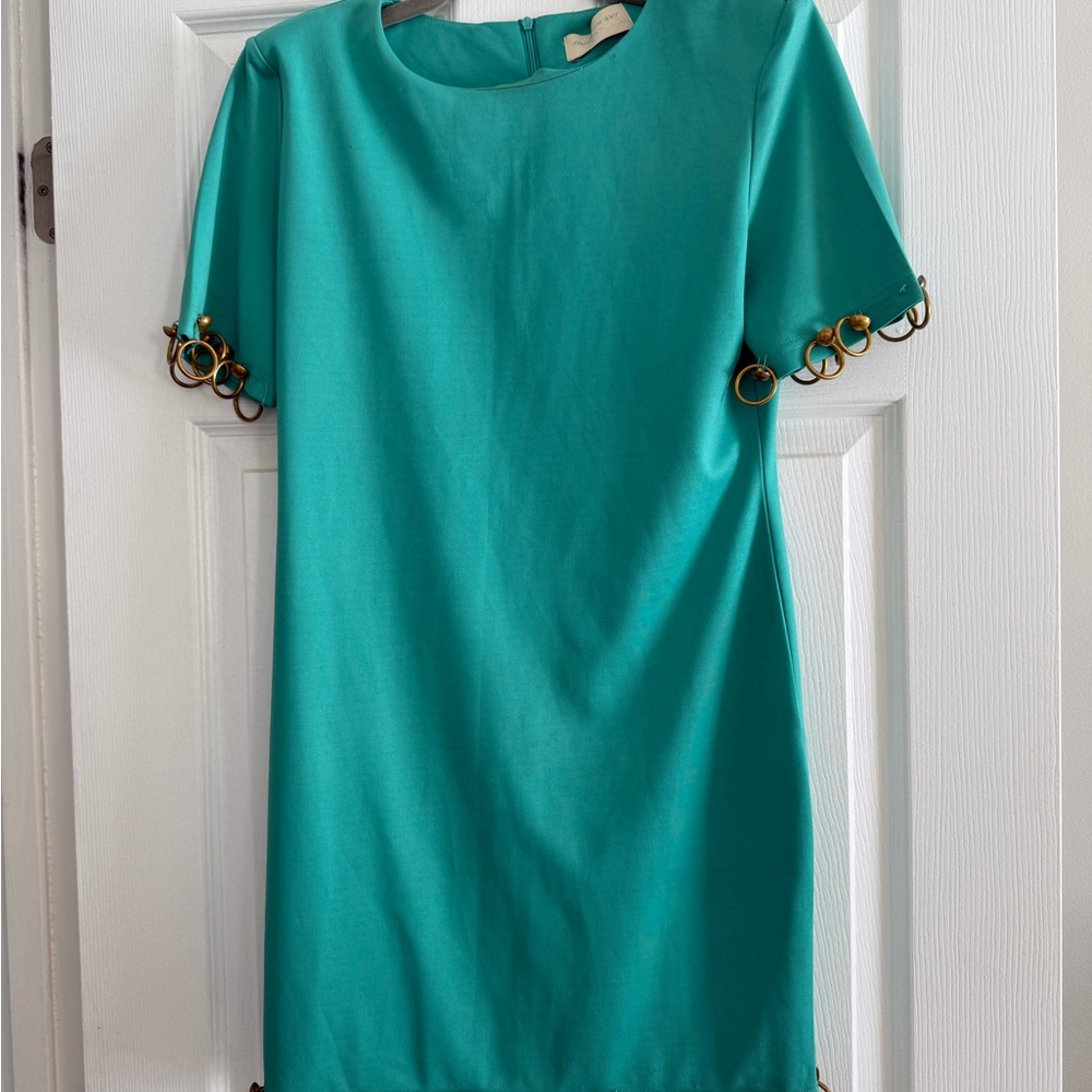 Elegant Teal Dress with Gold Accents